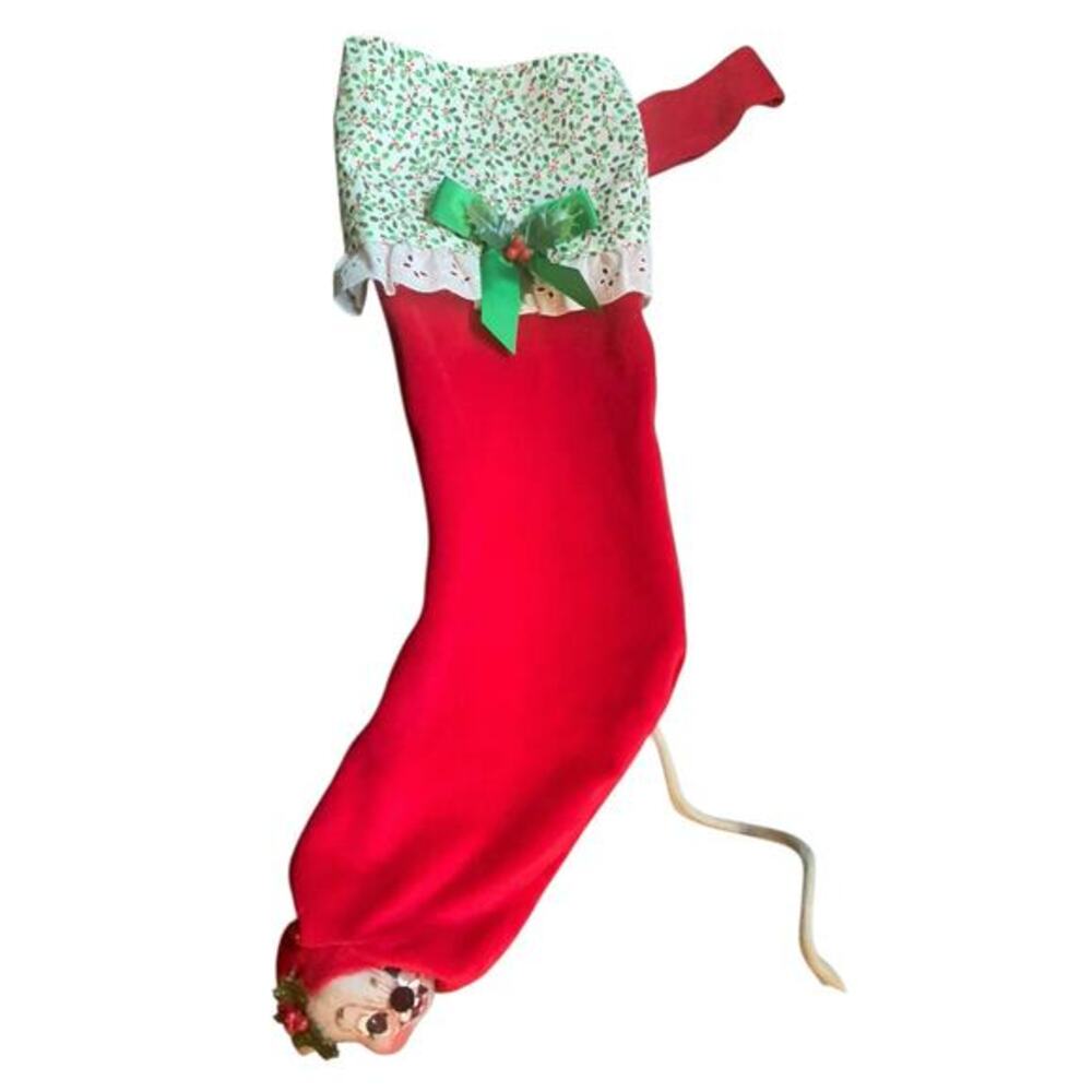 Vintage Annalee Red Christmas Stocking with Mouse at theβ Bottom 1990 Peek A Boo